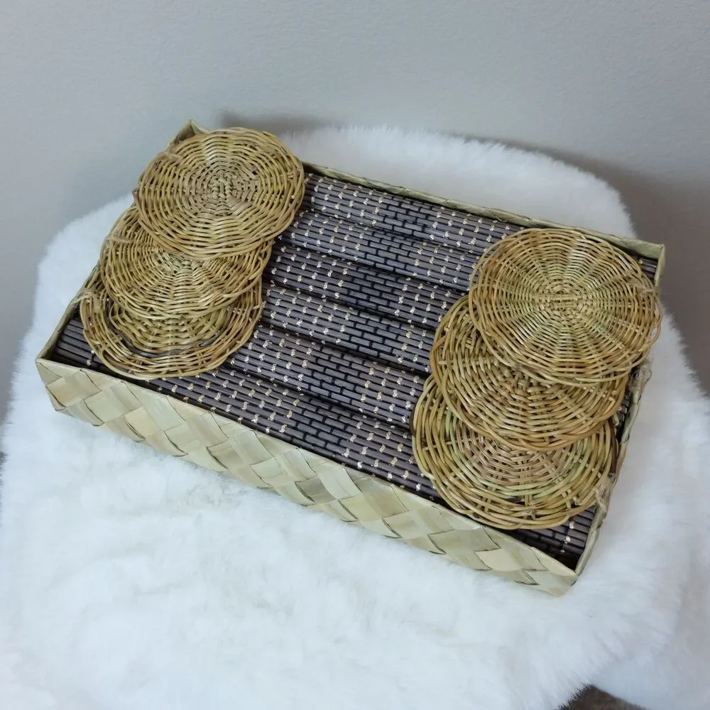 Handcrafted Wooden Wicker Placemat and Coaster Set of 6 NEW